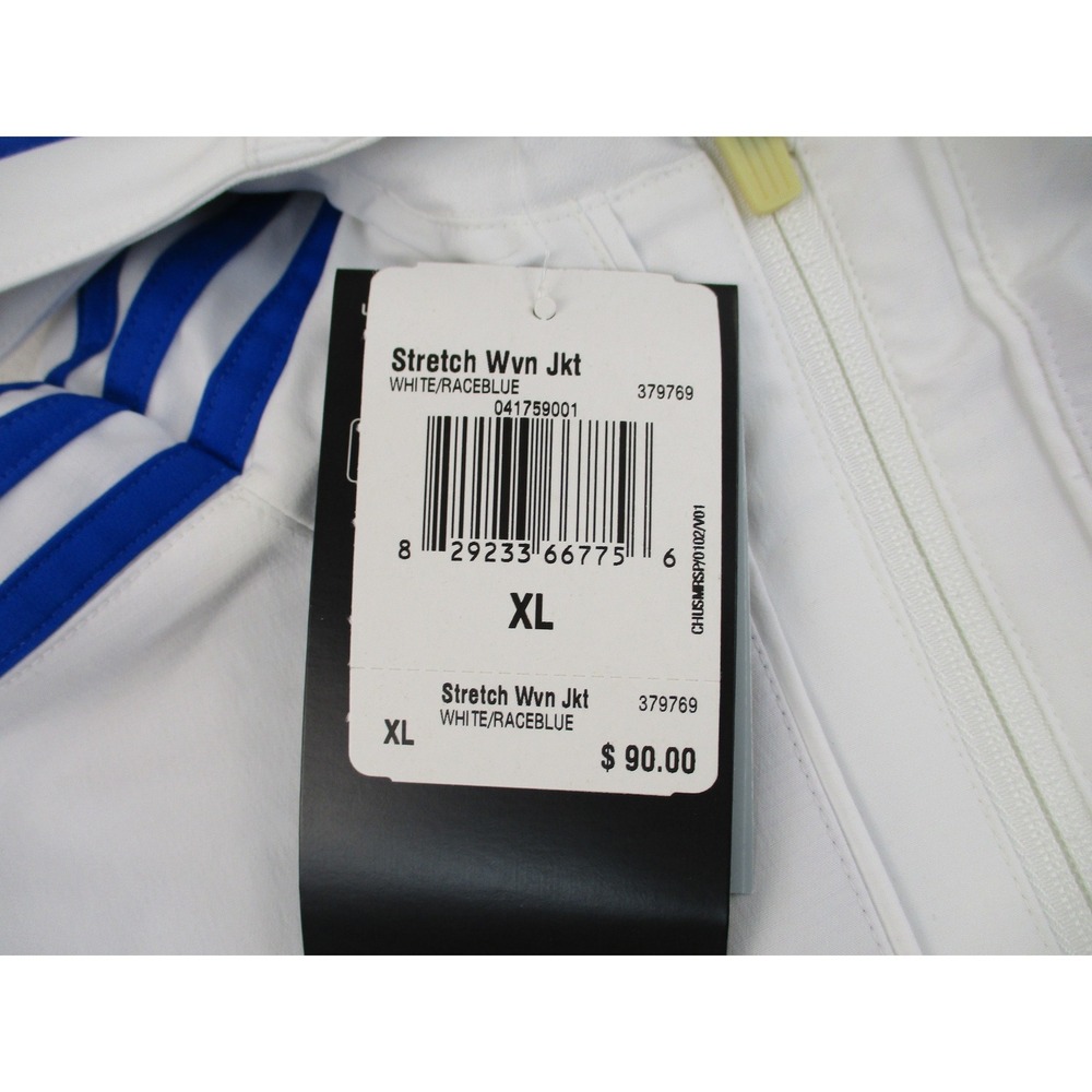 Adidas Stretch Woven Jacket Mens XL White Blue ClimaCool Hooded Windbreaker - Picture 8 of 12